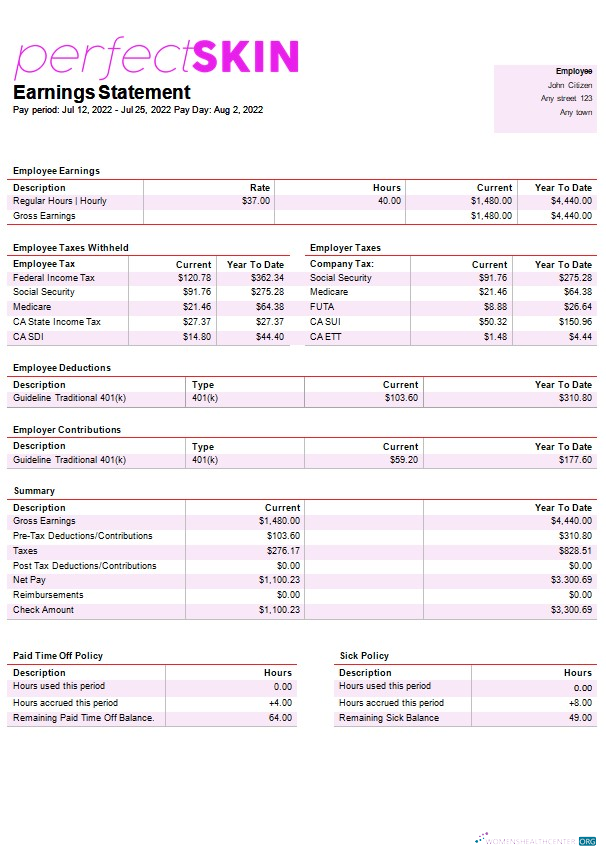 Download dermatology company paystub template in Word and PDF formats Photoshop template